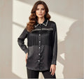 Chemise fluide à franges avec col orné de strass décoratives